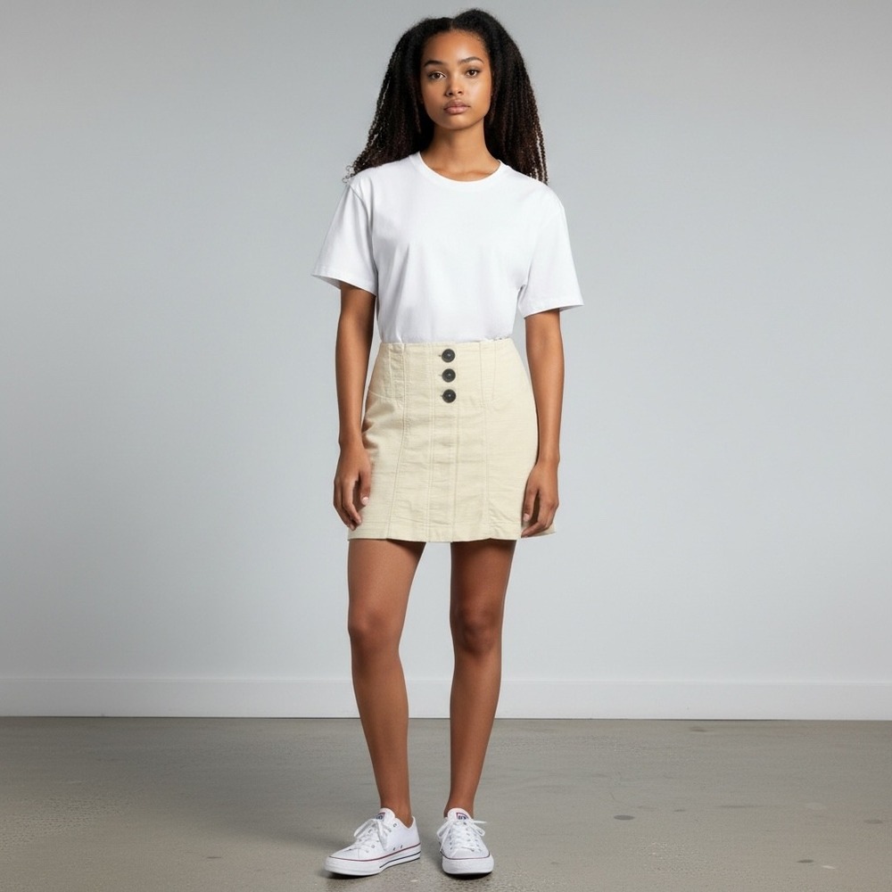 Free People Womens Lightweight Corduroy Button A-Line Mini Skirt 12‎ Buttercream